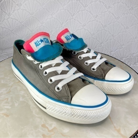 Converse All Star Double Tongue Sneakers Womens 7 Gray Pink Canvas Low Top Shoes - Picture 2 of 11
